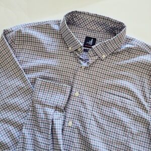 Johnnie-O Prep-Formance proformance purple blue check button front shirt size L